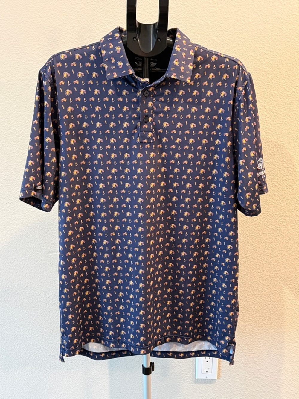 Men's Navy Printed Short-Sleeve Polo Shirt Beer Mug Print Straight Down